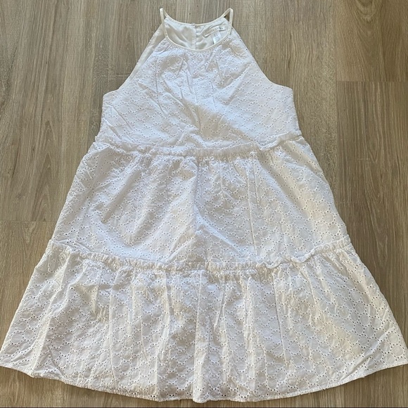 NWOT London Times White Eyelet Babydoll Dress Sz 8 - Picture 1 of 5